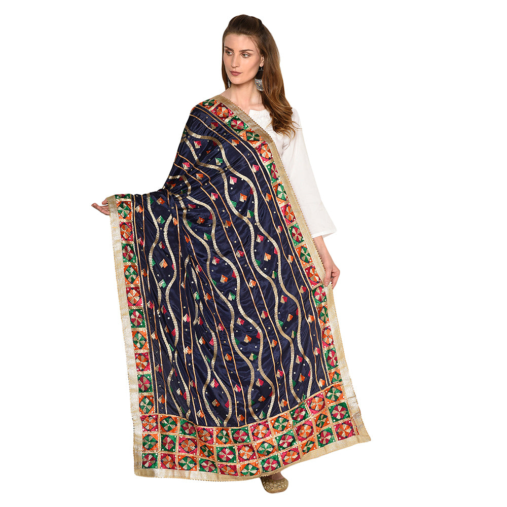 Mesmerizing Handmade Phulkari Dupatta with Snake Pattern Design and Gotta Work By The Amritsar Store - The Amritsar Store