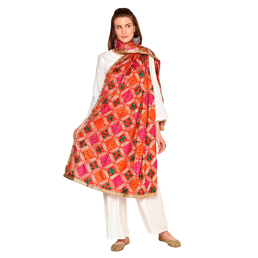 Multicolor Enchanting Bagh Embroidery Phulkari Dupatta By The Amritsar Store - The Amritsar Store