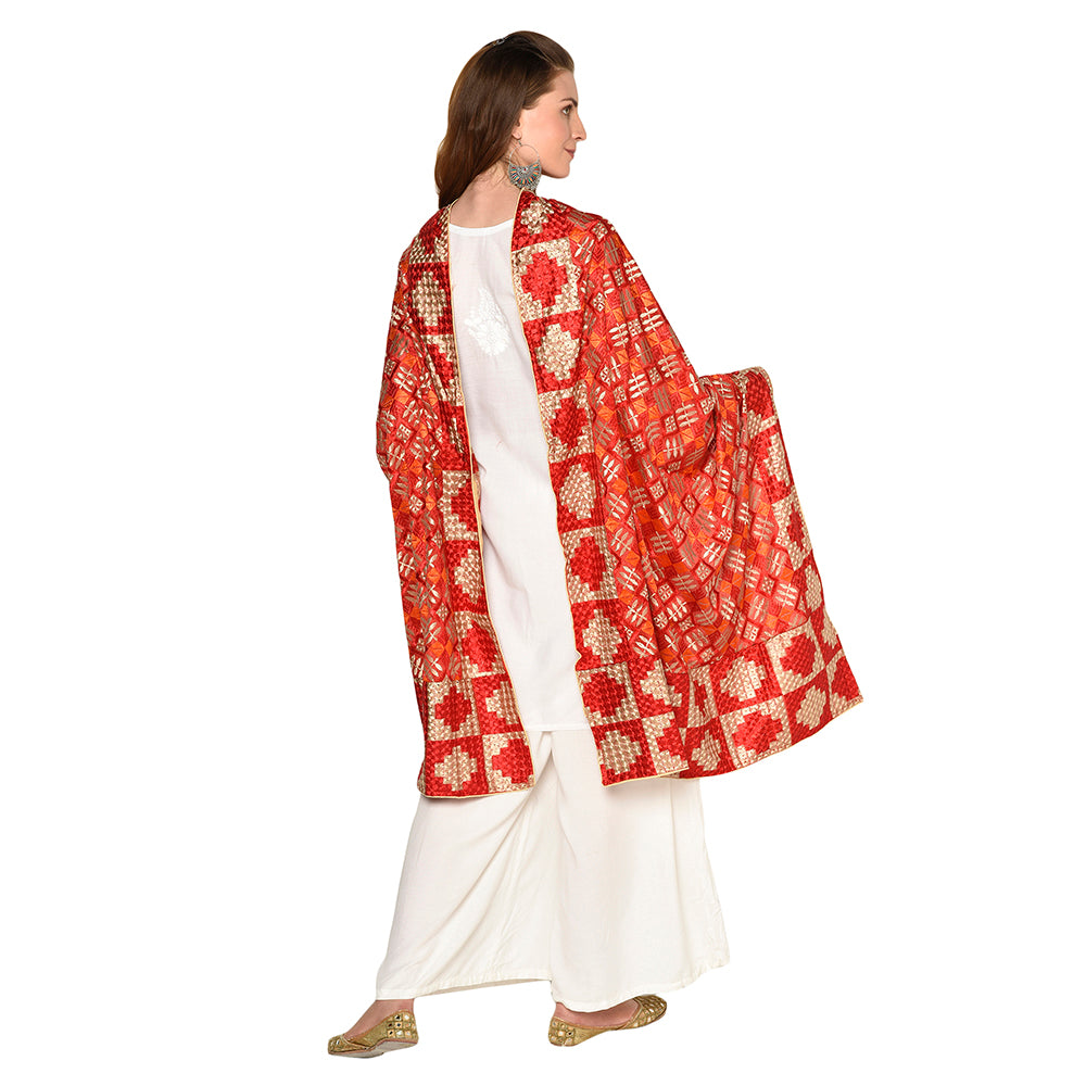 Elegant Multicolor Red & White Embroidery Phulkari Duaptta by The Amritsar Store - The Amritsar Store
