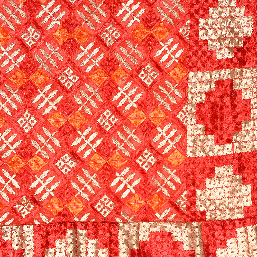 Elegant Multicolor Red & White Embroidery Phulkari Duaptta by The Amritsar Store - The Amritsar Store