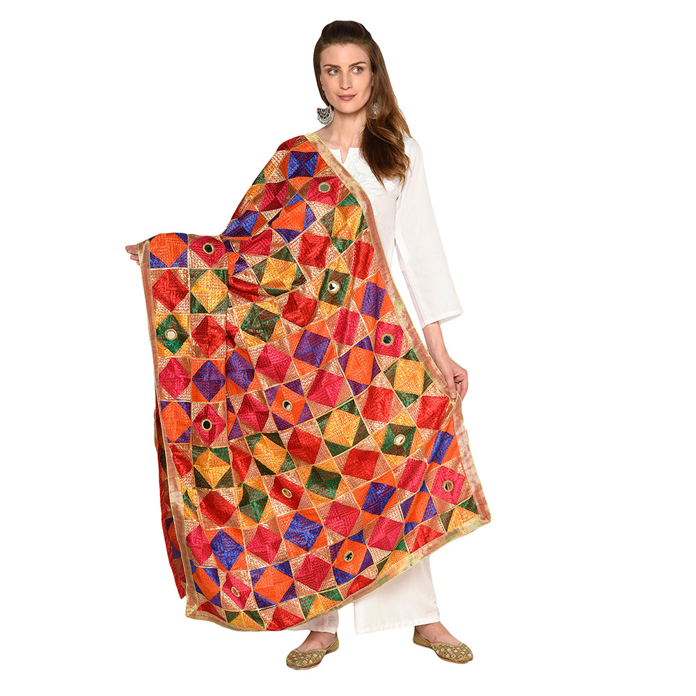 Multiple Hues Phulkari Dupatta with Mirror Work by The Amritsar Store - The Amritsar Store