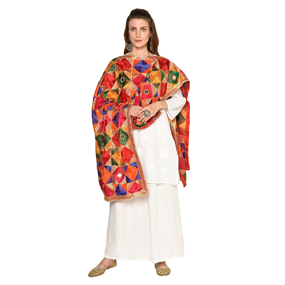 Multiple Hues Phulkari Dupatta with Mirror Work by The Amritsar Store - The Amritsar Store