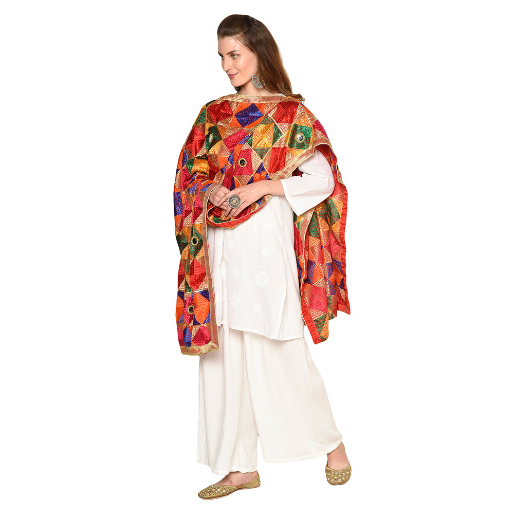 Multiple Hues Phulkari Dupatta with Mirror Work by The Amritsar Store - The Amritsar Store