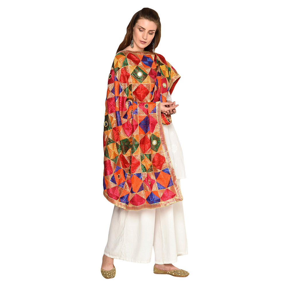 Multiple Hues Phulkari Dupatta with Mirror Work by The Amritsar Store - The Amritsar Store