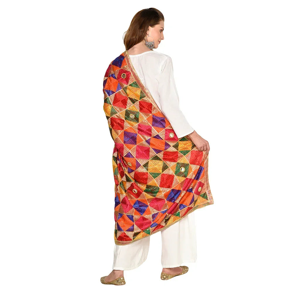 Multiple Hues Phulkari Dupatta with Mirror Work by The Amritsar Store - The Amritsar Store