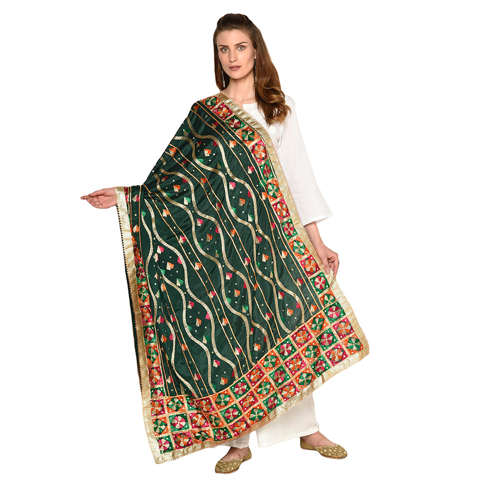 Mesmerizing Handmade Phulkari Dupatta with Snake Pattern Design and Gotta Work By The Amritsar Store - The Amritsar Store