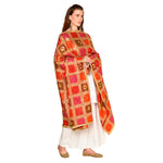 Handmade Checkered Multicolor Embroidery Phulkari Dupatta with Gotta Work by The Amritsar Store - The Amritsar Store