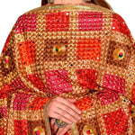 Handmade Checkered Multicolor Embroidery Phulkari Dupatta with Gotta Work by The Amritsar Store - The Amritsar Store