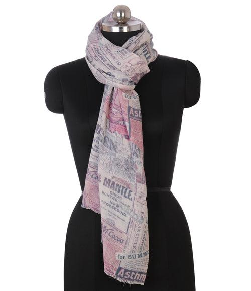 Wool-Silk-Semi-Pashmina-Colorful-Bright-Shade-Newspaper-print-Contemporary-Digital Print-Scarf-Abstract-Multi-Color-nf80a - The Amritsar Store