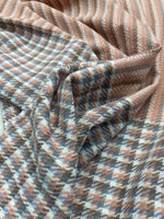 The Amritsar Store elegant reversible wool scarf featuring grey plaid design with soft pink woven accents