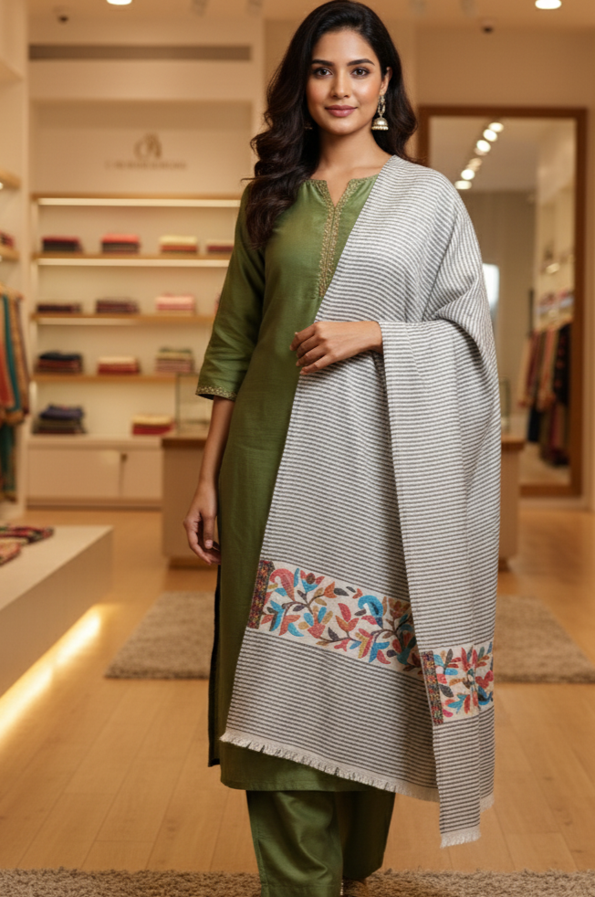 The Amritsar Store Heritage Drapes Women’s Traditional Kashmiri Kani Shawl – Intricate Woven Design in Classic Style