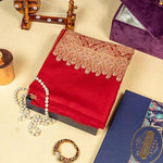 Women's Red Shawl with Full Heavy Jaal Embroidery | The Amritsar Store - The Amritsar Store