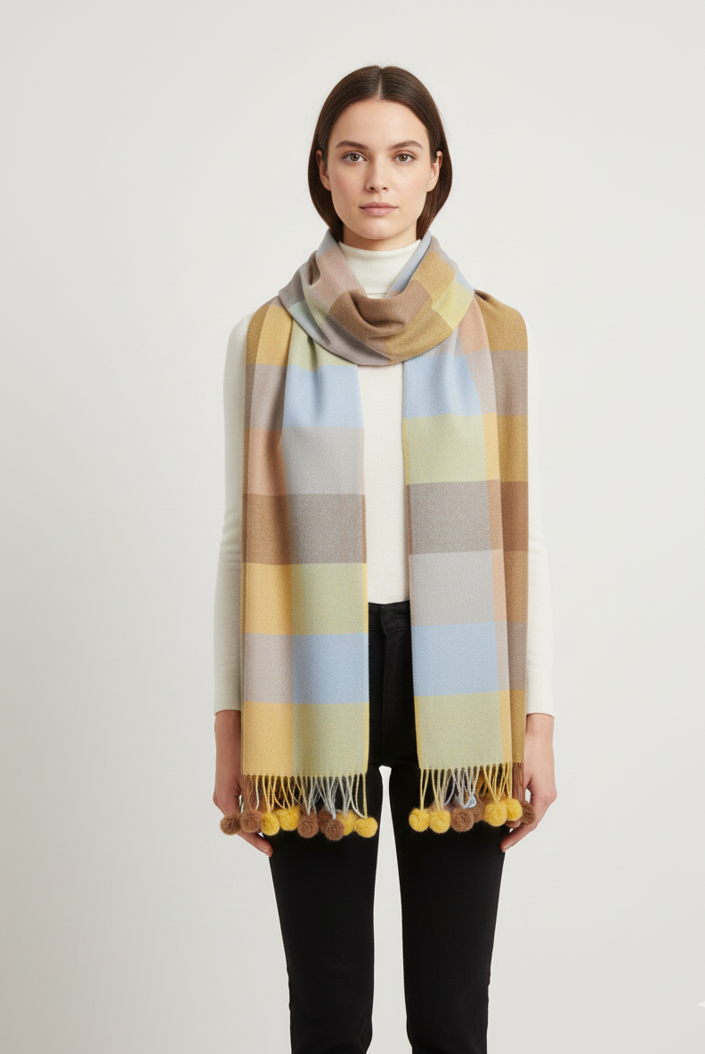 The Amritsar Store soft pastel checked winter scarf for women, lightweight and elegant cold-weather accessory