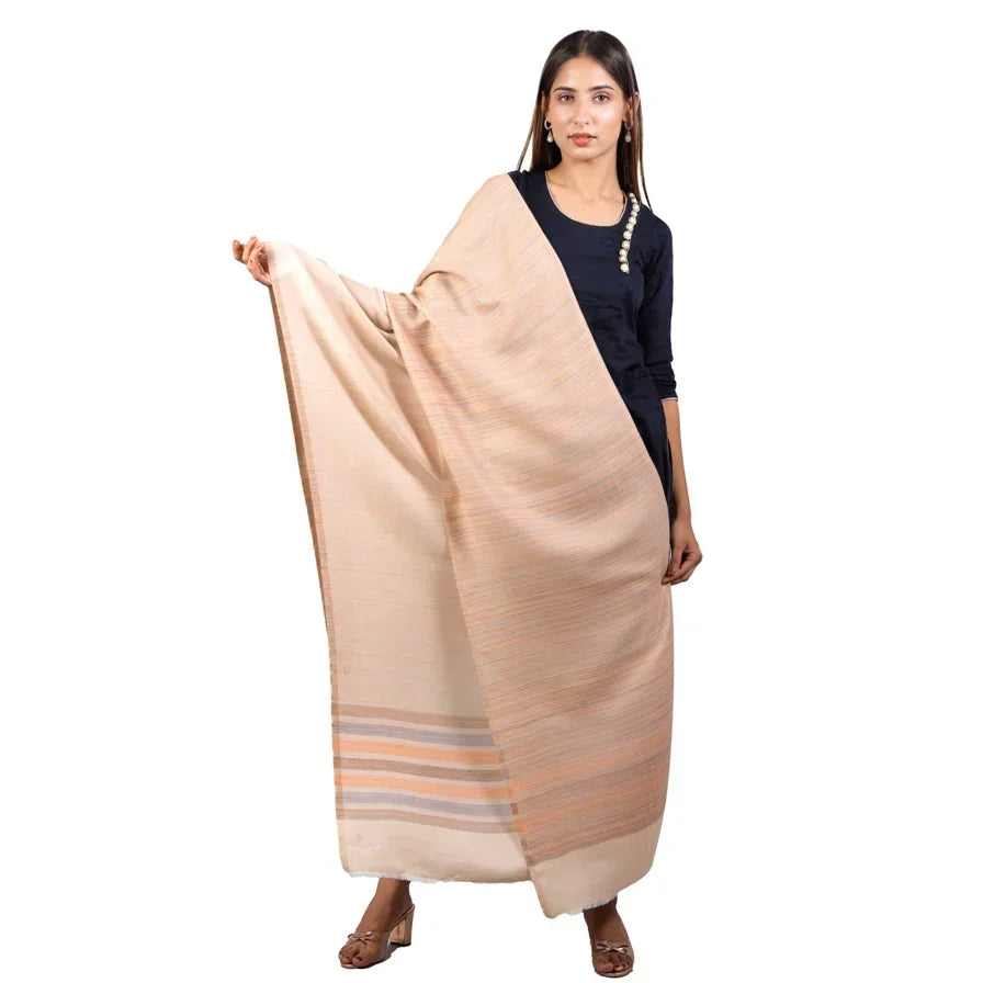 Shawl for Women – Elegant Reversible Taupe Stripe Shawl | The Amritsar Store - The Amritsar Store