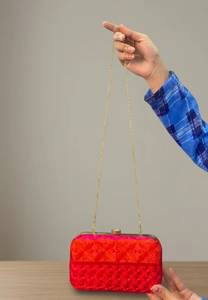 The Amritsar Store Phulkari Embroidery Clutch – Multicolor Metal-Based - The Amritsar Store