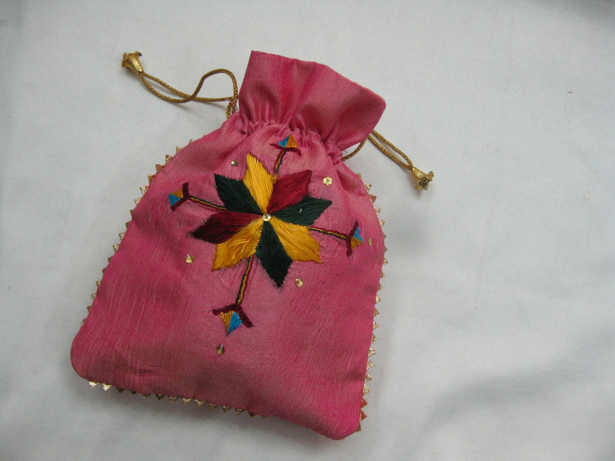 The Amritsar Store Phulkari Embroidered Potli Bag – Handmade Traditional - The Amritsar Store