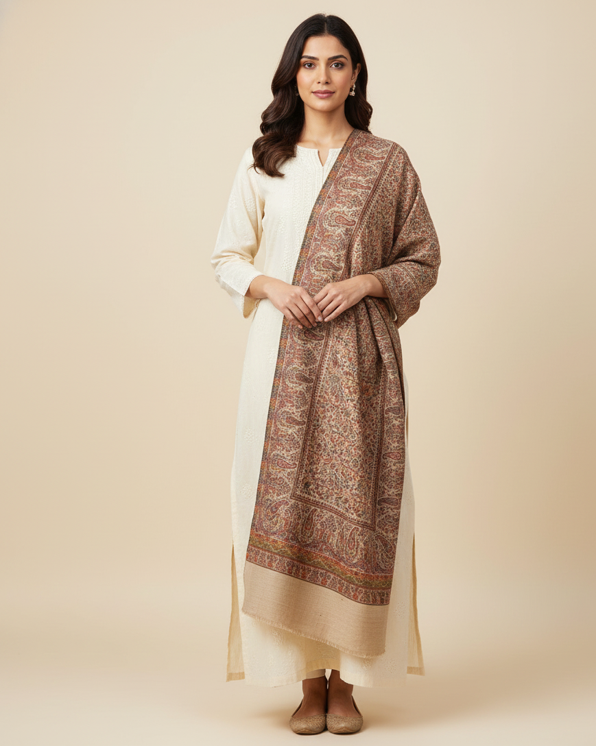 "The Amritsar Store Fine Wool Jaal Weave Shawl – Intricate Paisley Design