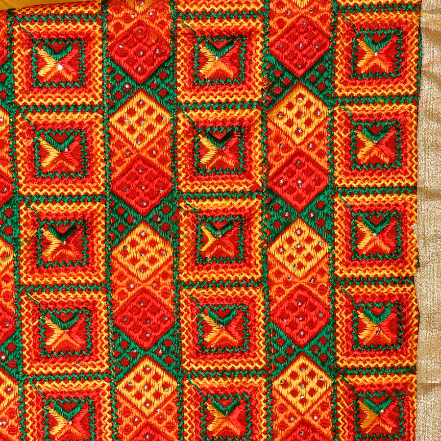 Multicolor Handmade Phulkari dupatta with four sides gotta work - The Amritsar Store