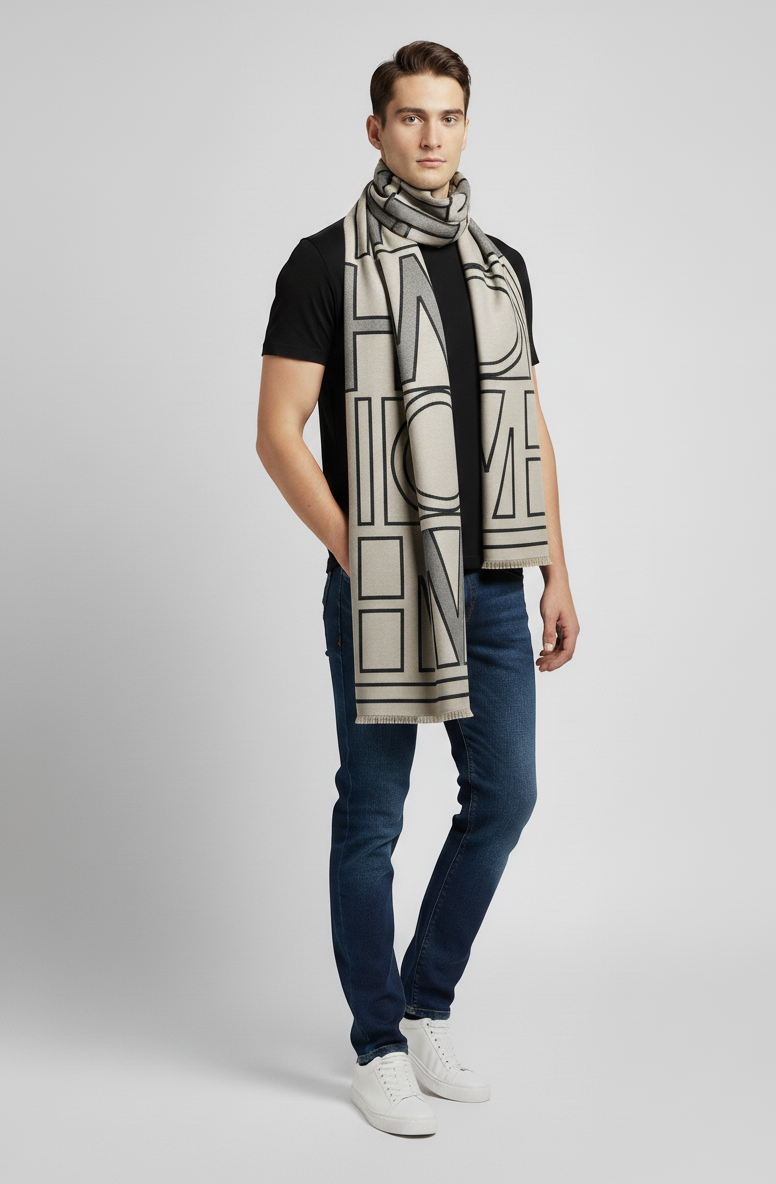 "Soft Black and White Geometric Wrap, Elegant Unisex Scarf by The Amritsar Store"