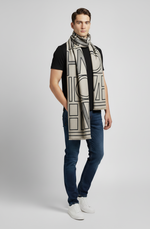 "Soft Black and White Geometric Wrap, Elegant Unisex Scarf by The Amritsar Store"