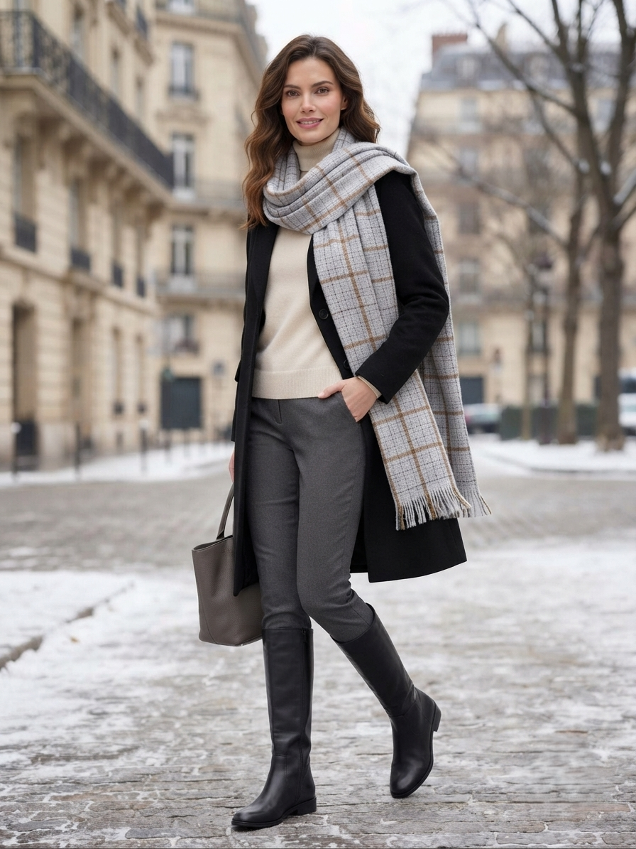 Grey Checkered Scarf for Men & Women – Lightweight Soft Fringe Wrap | The Amritsar Store - The Amritsar Store