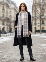 Grey Ivory Checked Wool Scarf – Soft Winter Scarf for Men & Women | The Amritsar Store - The Amritsar Store