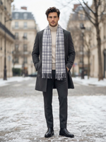 Grey Ivory Checked Wool Scarf – Soft Winter Scarf for Men & Women | The Amritsar Store - The Amritsar Store