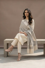 Shawl for Women – Grey Self Weave Wool with Sozni Embroidery | The Amritsar Store - The Amritsar Store
