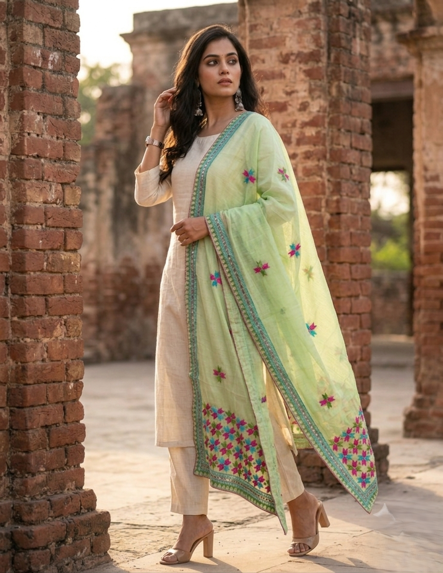The Amritsar Store Phulkari Dupatta – Hand Embroidered with Magenta Thread on Elegant Fabric
