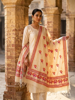 Off White Kota Doria Phulkari Dupatta for Women with Hand Embroidered Traditional Punjabi Floral Design