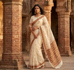 Phulkari Saree – Hand Embroidered Off White Punjabi Saree | The Amritsar Store - The Amritsar Store
