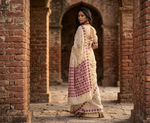 Hand embroidered off-white Punjabi Phulkari saree for women featuring traditional geometric embroidery and heritage craftsmanship.