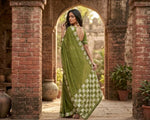 Phulkari Saree – Hand Embroidered Olive Green Saree for Women | The Amritsar Store - The Amritsar Store