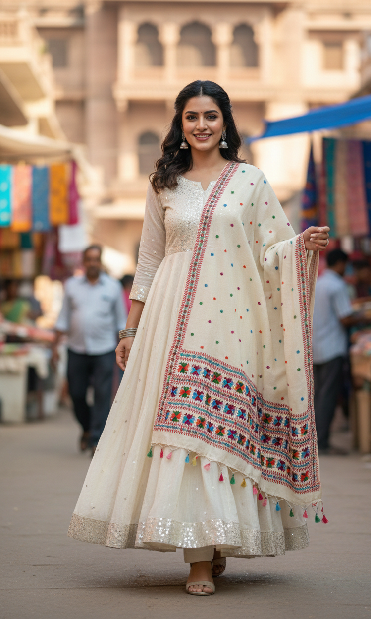 The Amritsar Store Phulkari Dupatta – Hand Embroidered Traditional Design on Soft Lemon Color Fabric