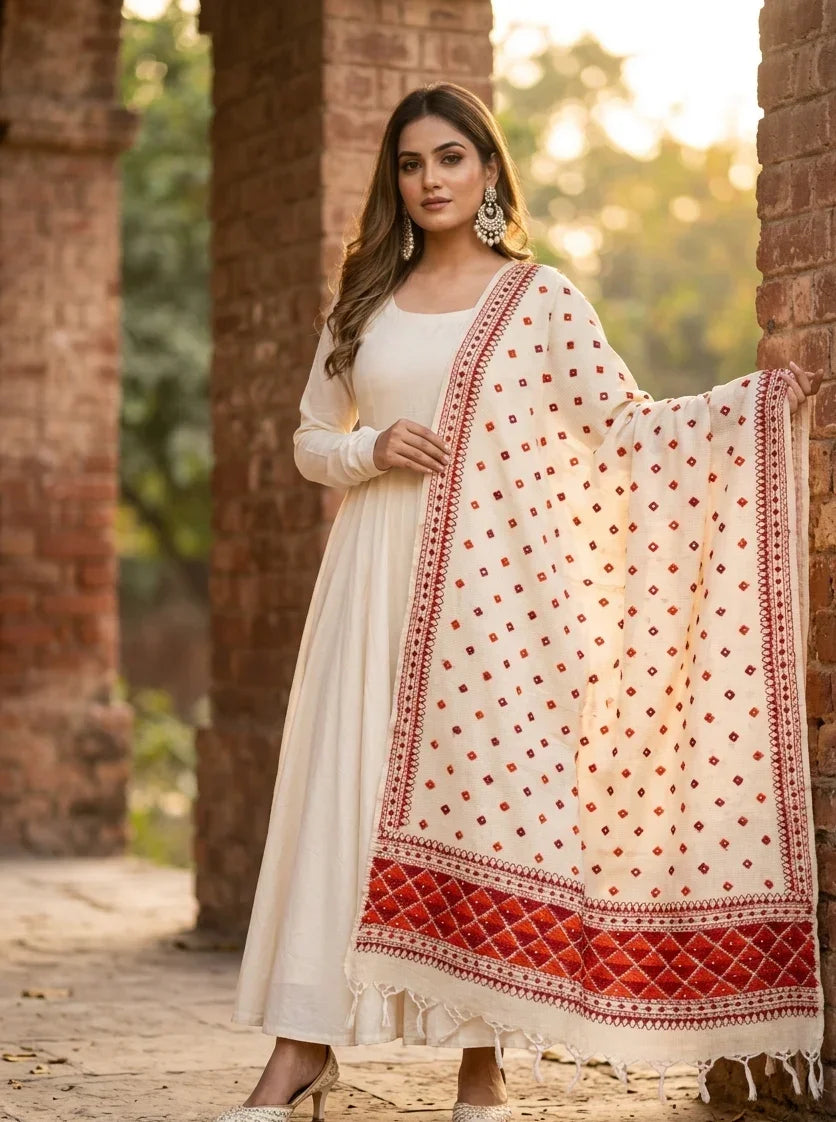 Phulkari Dupatta – Hand Embroidered Dupatta with Maroon Embroidery | The Amritsar Store - The Amritsar Store