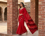 Phulkari Saree – Hand Embroidered Red Saree for Women | The Amritsar Store - The Amritsar Store