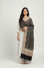 The Amritsar Store Black Shawl with Sozni Style Floral Jaal – Handcrafted Traditional Kashmiri Wool Wrap