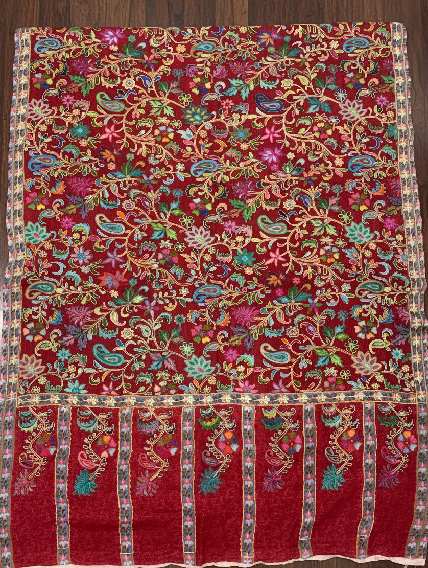 Handcrafted Kalamkari Stole with Traditional Kashmiri Floral Work – The Amritsar Store