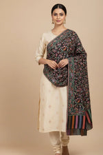 The Amritsar Store Womens Black Fine Wool Floral Kashmiri Shawl - The Amritsar Store