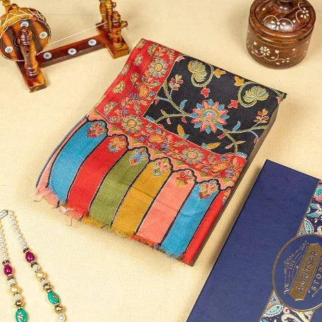 The Amritsar Store Womens Black Extra Fine Wool ,Kalamkari Handcrafted Shawl - The Amritsar Store