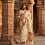 Phulkari Saree – Hand Embroidered Off White Punjabi Saree | The Amritsar Store - The Amritsar Store
