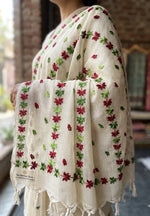 Phulkari Dupatta – Hand Embroidered Off White Floral Dupatta | The Amritsar Store - The Amritsar Store
