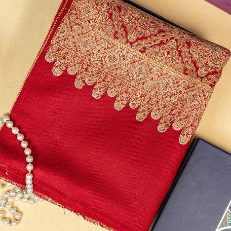 Women's Red Shawl with Full Heavy Jaal Embroidery | The Amritsar Store - The Amritsar Store