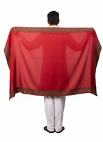 Hand embroidered Kashmiri four-side border meditation shawl soft wool pashmina oversized wrap for men and women