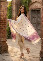 “Off white and purple handmade Phulkari dupatta for women by The Amritsar Store.”