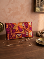 Phulkari embroidered wallet for women with golden chain