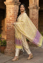 Phulkari Dupatta – Hand Embroidered Lemon Yellow Dupatta | The Amritsar Store - The Amritsar Store