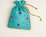 The Amritsar Store Phulkari Hand Embroidered Potli Bag with Golden Lace - The Amritsar Store