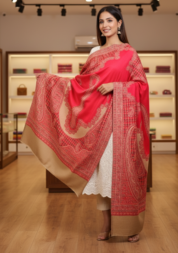 The Amritsar Store Timeless Kashmiri Jamawar Shawl – Luxurious Warm Traditional Wool Shawl with Classic Design