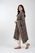 Heritage navy blue jaal stole with intricate paisley motifs and multitone woven borders by The Amritsar Store
